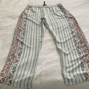 BCBGMaxAzria White and Blue Patterned Pants